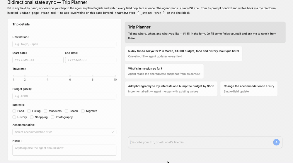 Agent reading and writing page state on a form